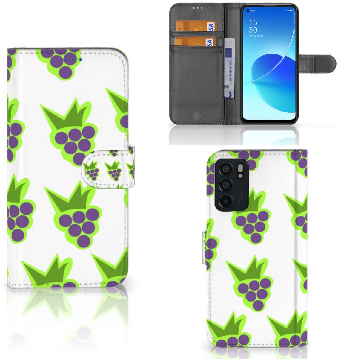 Book Case voor OPPO Reno6 5G Book Cover Druiven