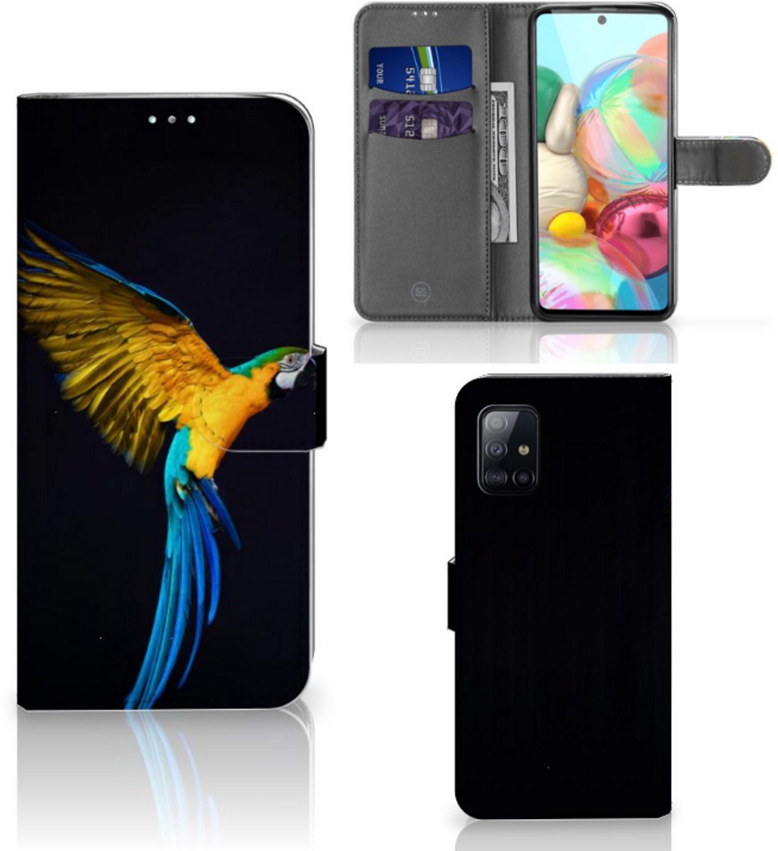 Samsung Galaxy A71 Telefoonhoesje met Pasjes Papegaai