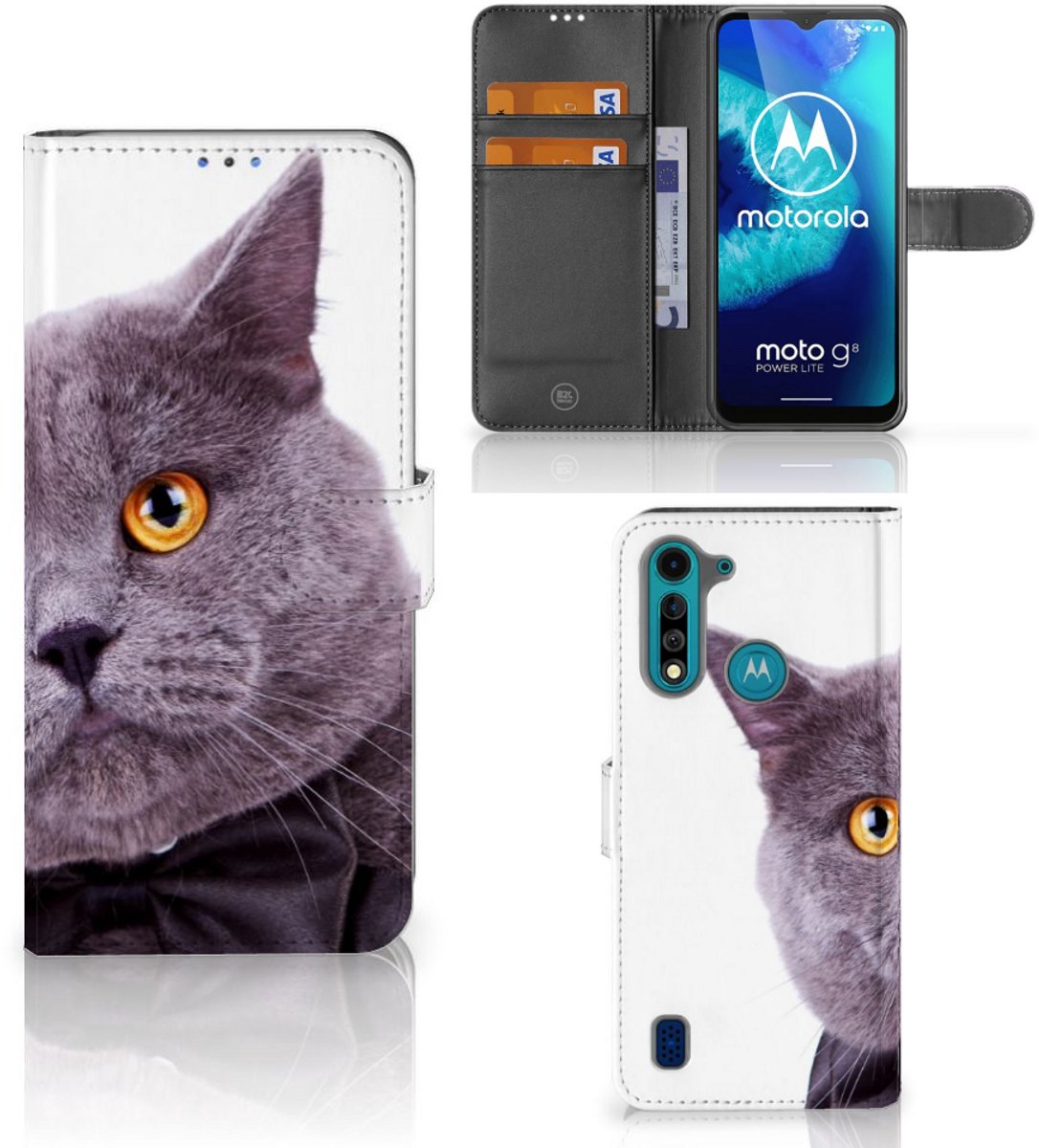 Motorola G8 Power Lite Telefoonhoesje met Pasjes Kat