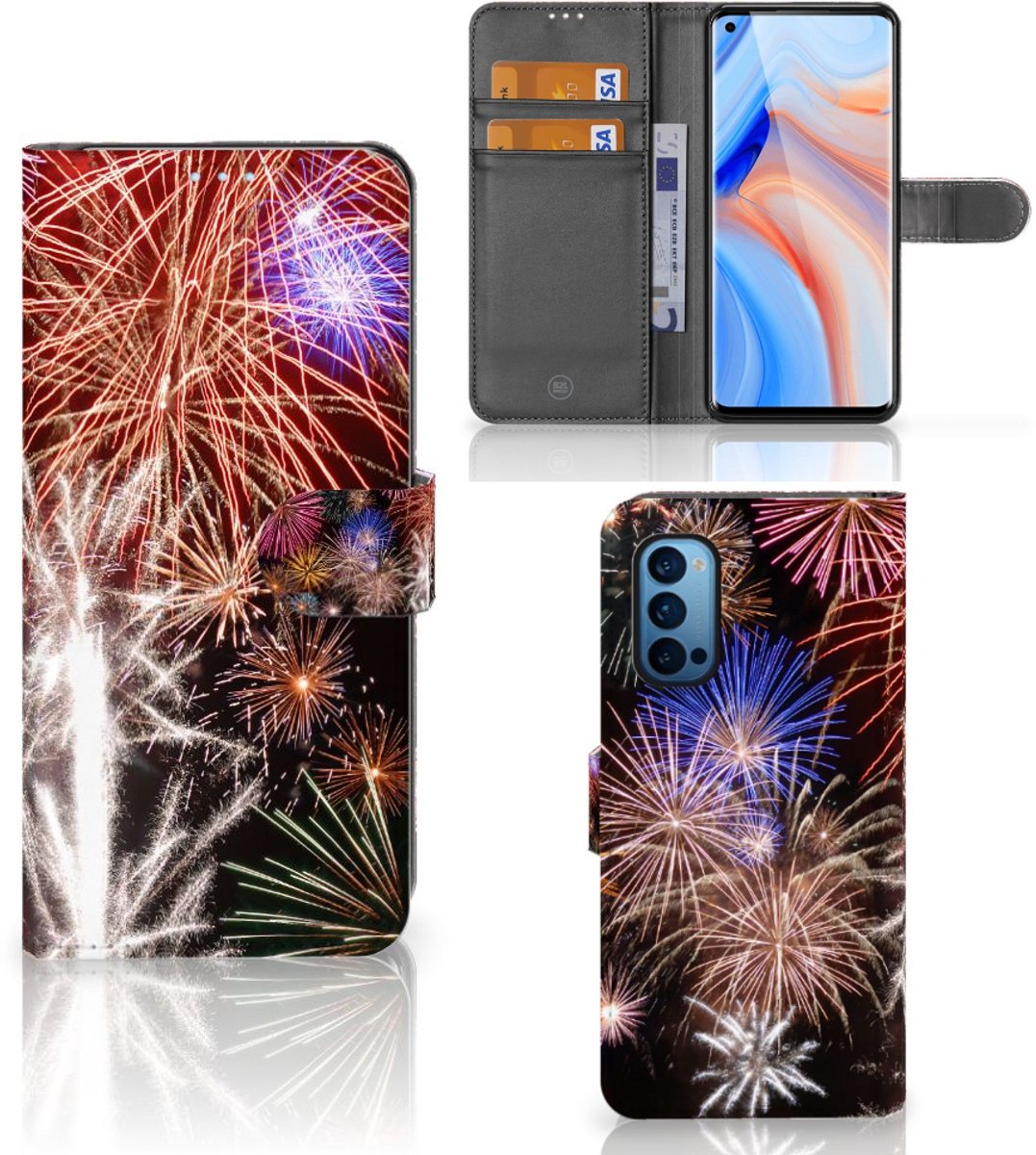 OPPO Reno 4 Pro 5G Wallet Case met Pasjes Vuurwerk