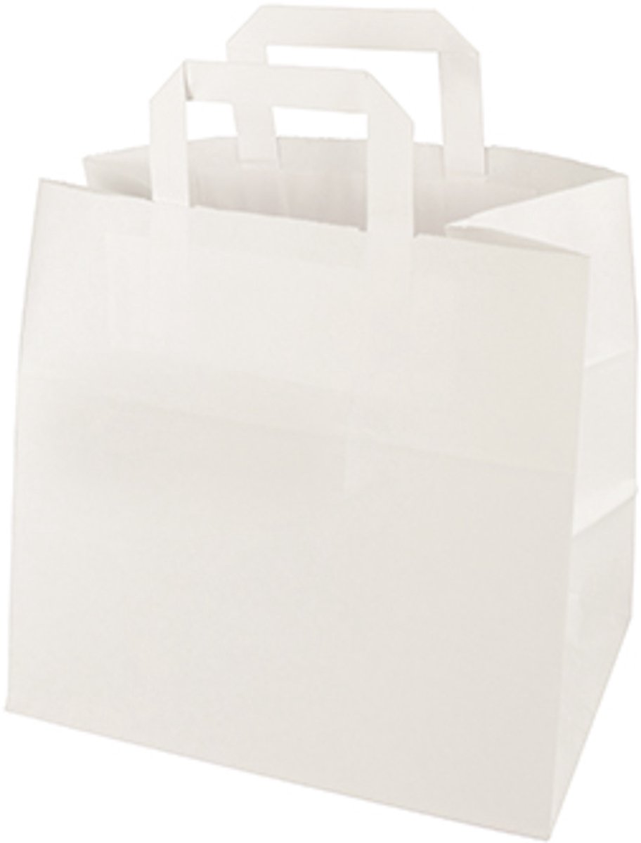 8x 50 Draagtassen papier 25 cm x 26 cm x 17 cm wit met handvaten