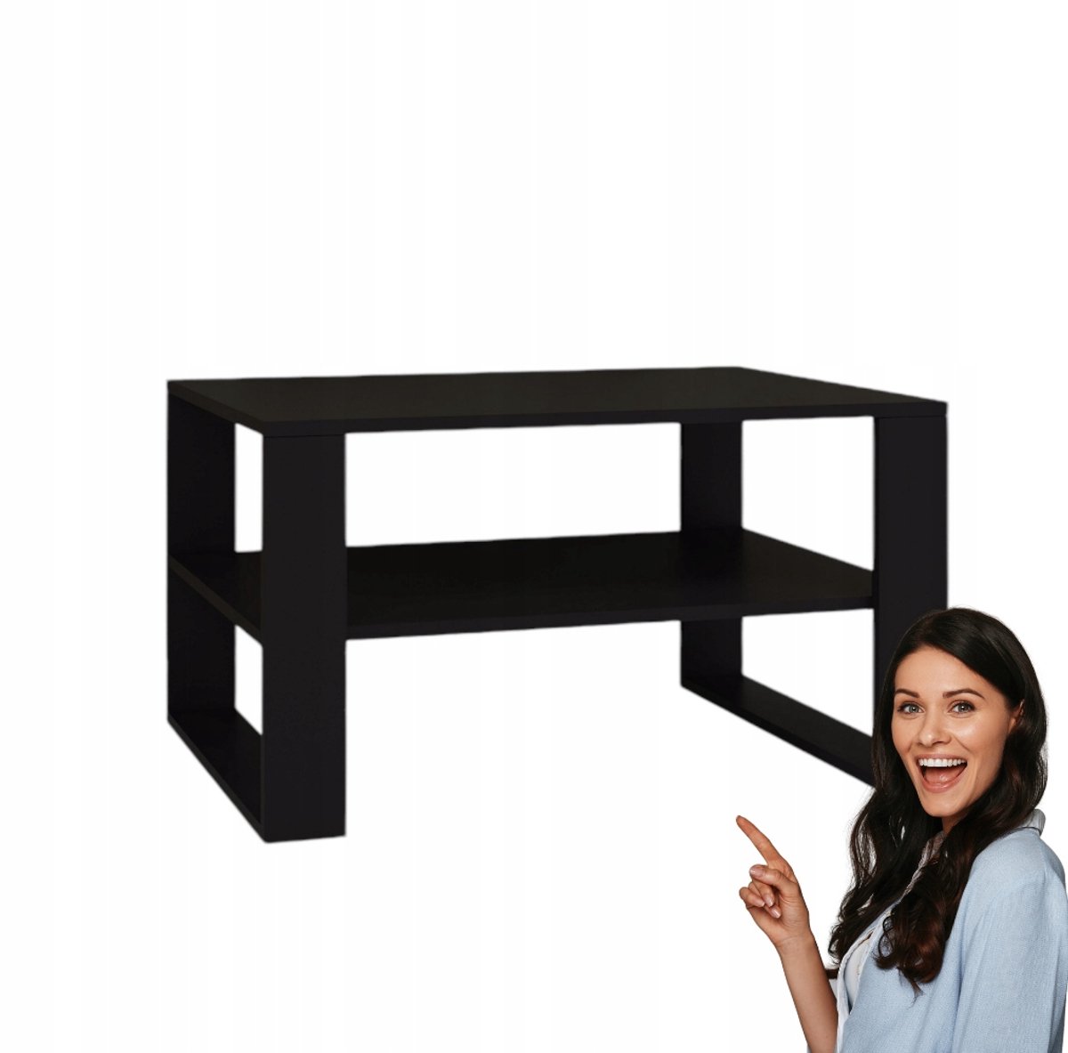 Fernika Serie - Moderne Salontafel - Zwart - 90x58x50 cm - Met Plank