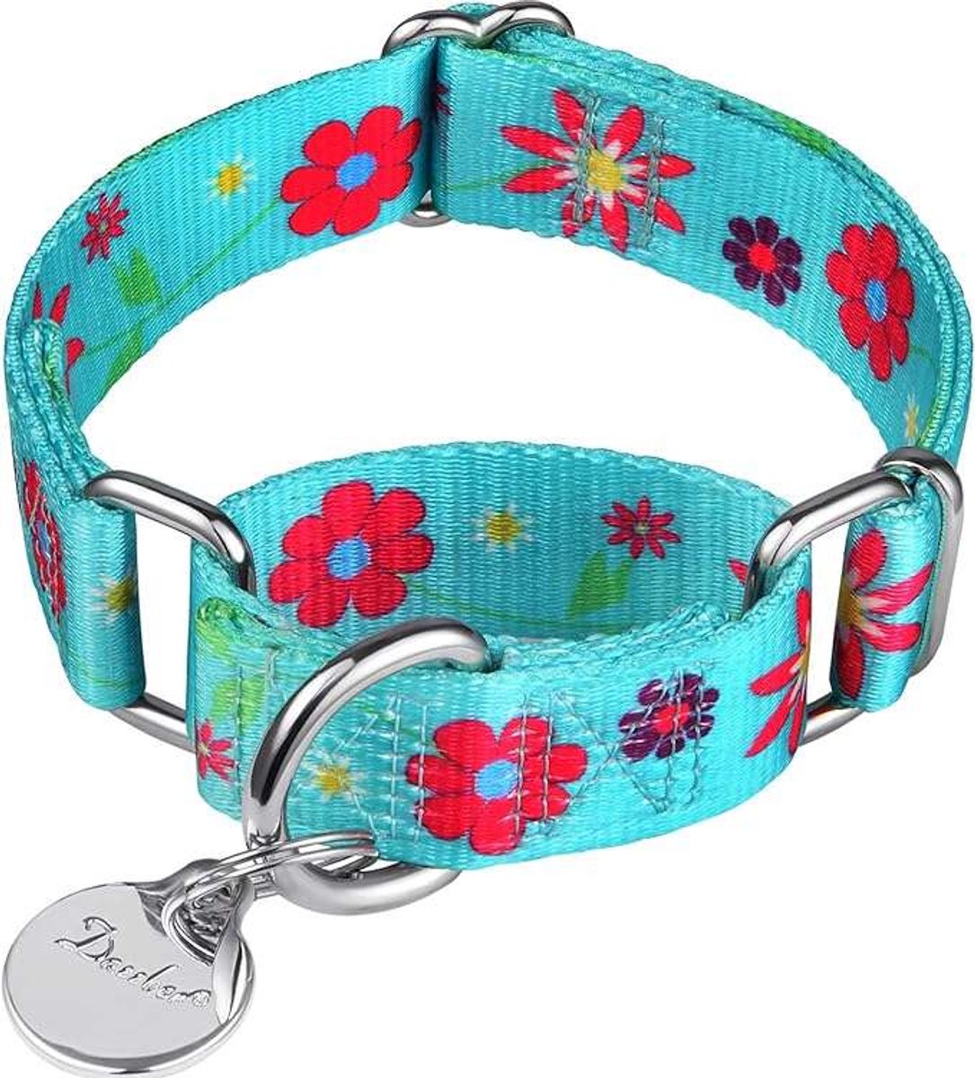 CE - Halsband voor Honden - Zacht - Gladde Afwerking - Lichtgewicht - Bloemmotief Blauw M