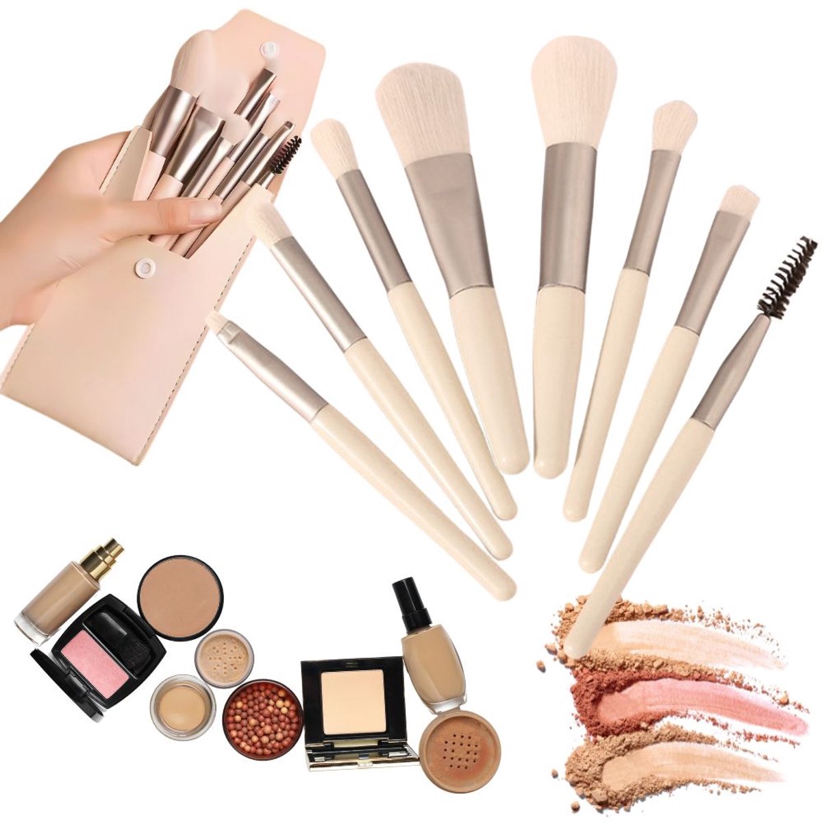 Professionele Make-up Kwastenset - 8 Stuks - Met Etui - Synthetisch
