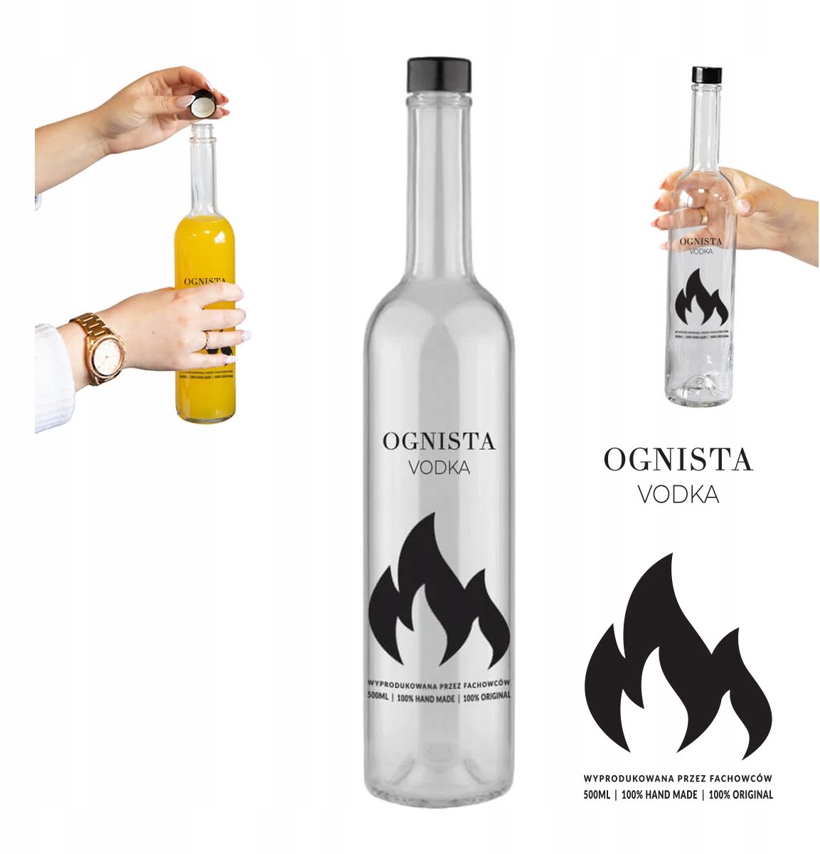 Bimberek - Futura Glasfles - 500ml - Ognista Vodka - Zwart Groef