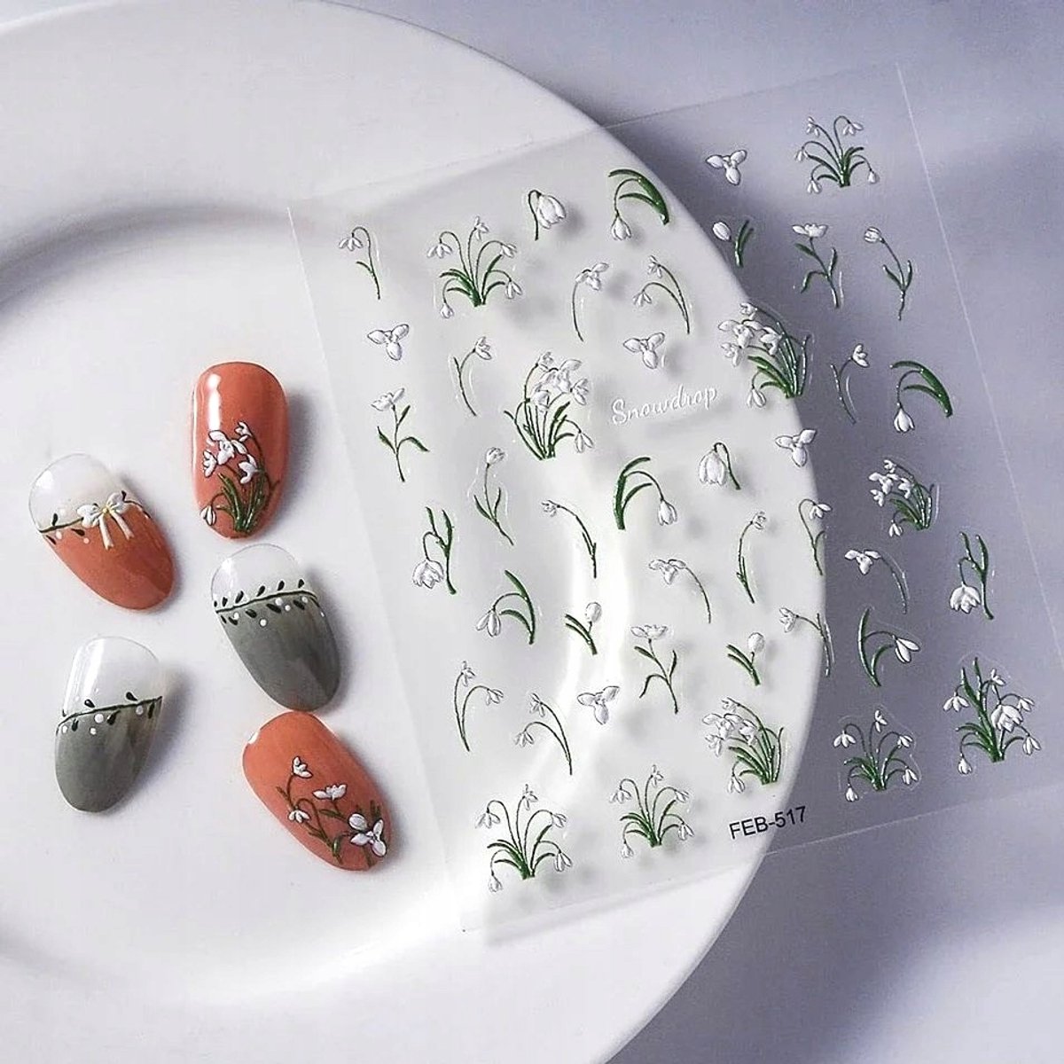 Frezarkowo - 3D Bloemen Stickers - Zelfklevend - Nageldecoratie - Lelietjes-van-dalen - 9,5 x 8 cm