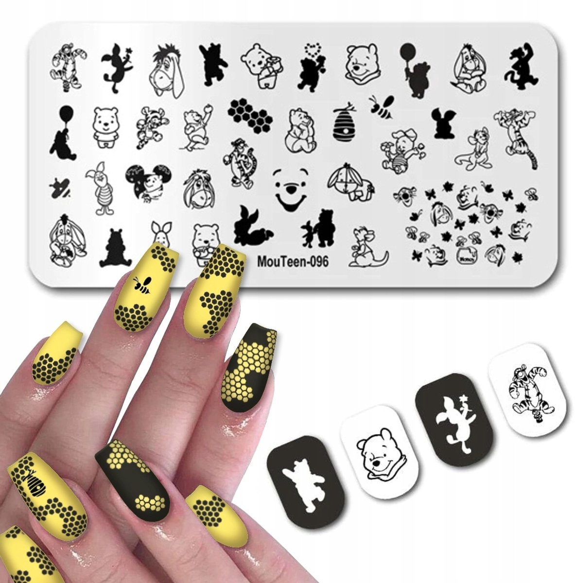 Frezarkowo MouTeen-096 - Płytka voor Nagelstempelen - 12x6 cm - Kubuś Puchatek Ontwerp - Herbruikbaar