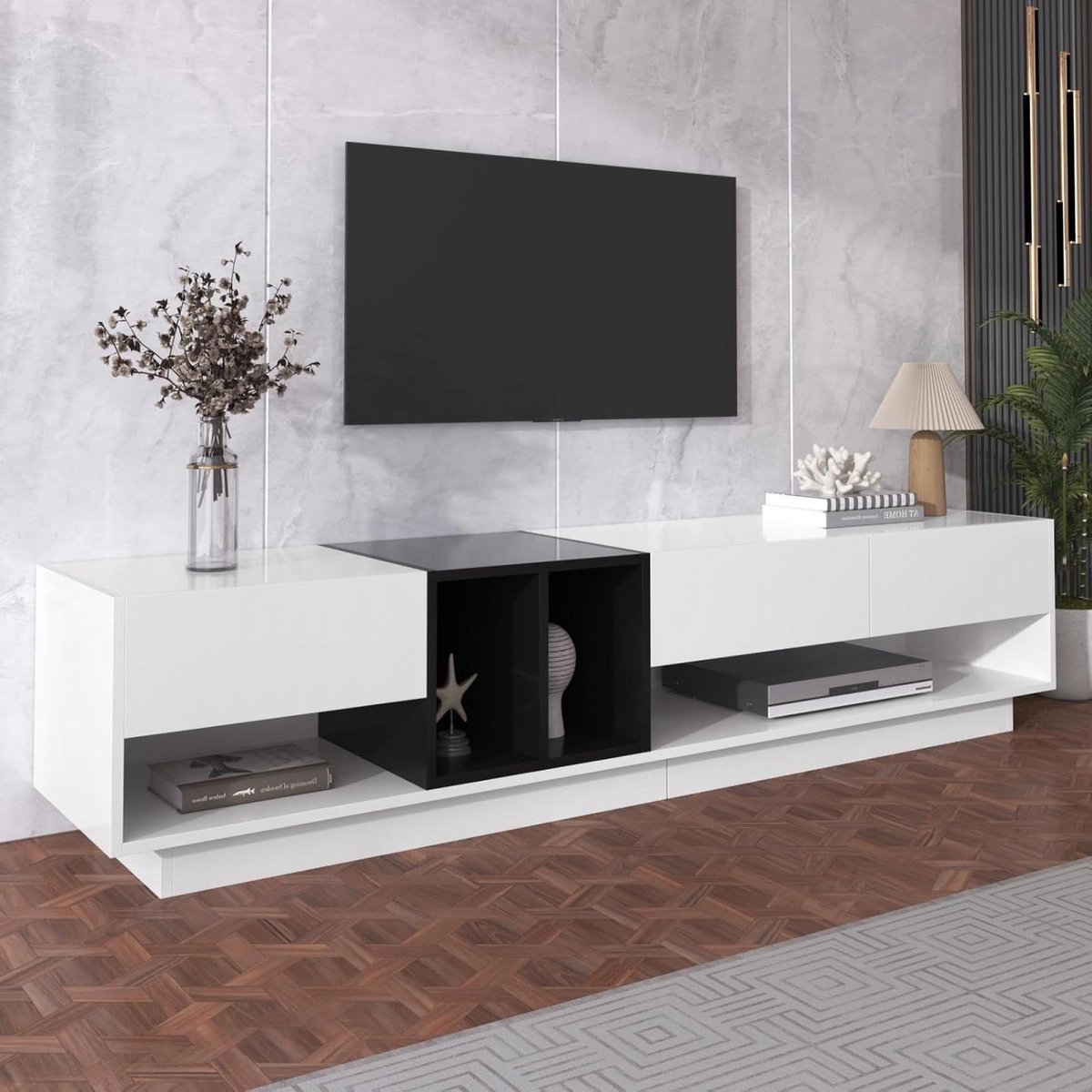TV meubel - Lowboard kast - Opbergen woonkamer - Hoogglans afwerking - 190 x 40 x 42 cm