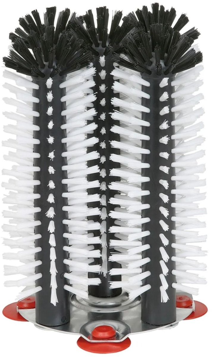 Delfin Glazenwasspoelborstelset 5 x 25 cm met Metalen Bodemplaat - Robuuste Borstels, 4 Zuignappen voor Stabiele Reiniging van Glazen in Horeca