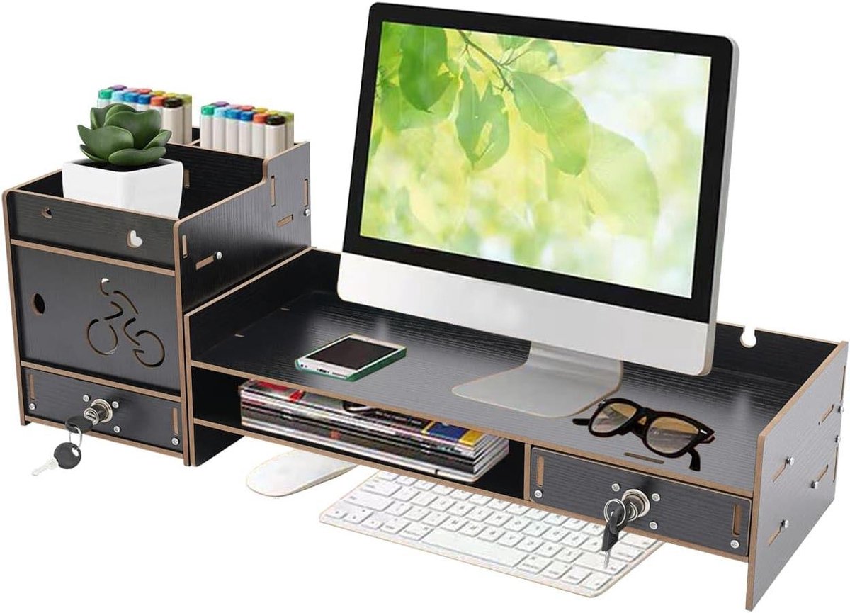 Monitorstandaard met laden - Bureau organizer - Bureau opruimen - Verhoogt scherm 9-10 cm