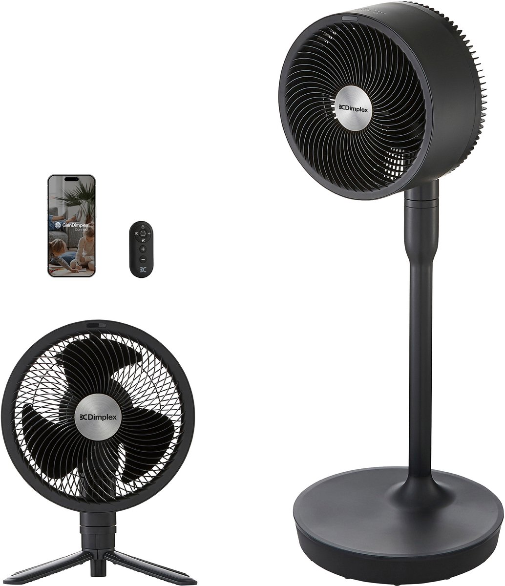 Dimplex DUOCOOL 2-in-1 Smart Statiefventilator – Ventilator Staand - Tafelventilator - 45u Accu - 20m Bereik – Fluisterstil (36dB) - Powerbankfunctie – Bediening via App & Afstandsbediening