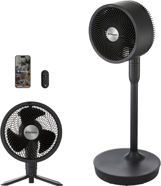 Draadloze 2-in-1 ventilator Dimplex DUOCOOL, statief- & tafelventilator, 45 uur accu, 20m bereik, fluisterstil 36dB, app bediening