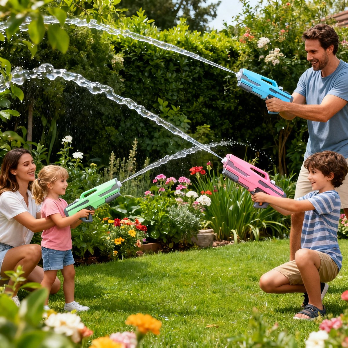 Waterpistool 54cm XL - 1200ml Grote Tank & 8m Schietbereik - Water Pistool- Watergeweer - Super Soaker - Duurzaam Waterspeelgoed voor Strand & Tuin - Buitenspeelgoed voor Kinderen & Volwassenen - 54×22×7cm - Groen, Grijs — afbeelding 5