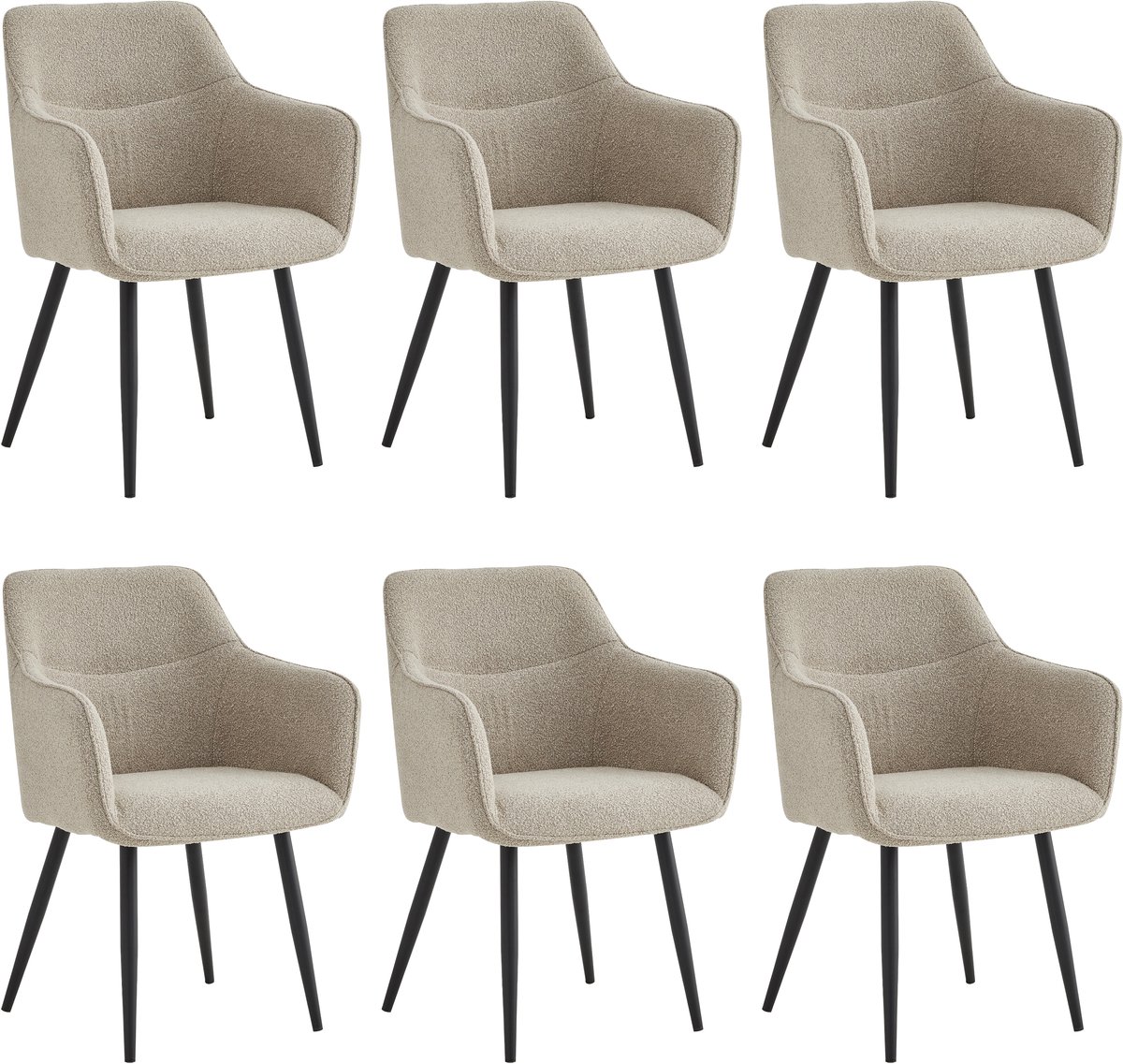 Colenis City Eetkamerstoel - Set Van 6 - Beige - Bouclé Stof - Industrieel Beige, Bouclé Stof