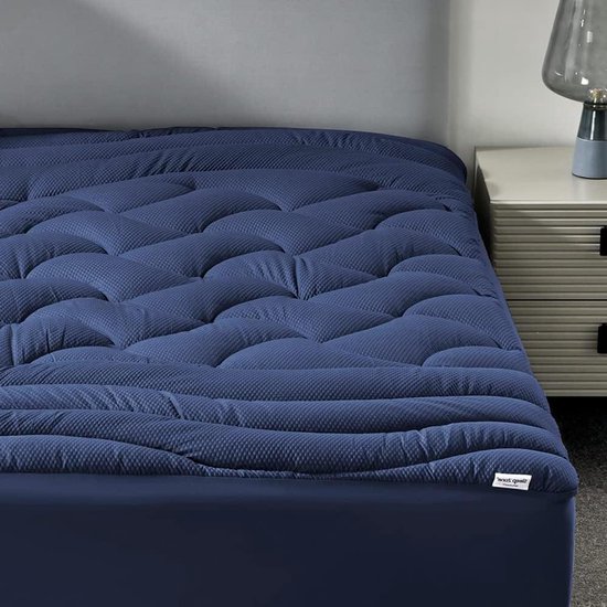 Matrasbeschermer - Matrastopper Matrasdek - Comfortabel slapen - Koelend ademend ontwerp - Queen 20-53 cm - Marineblauw