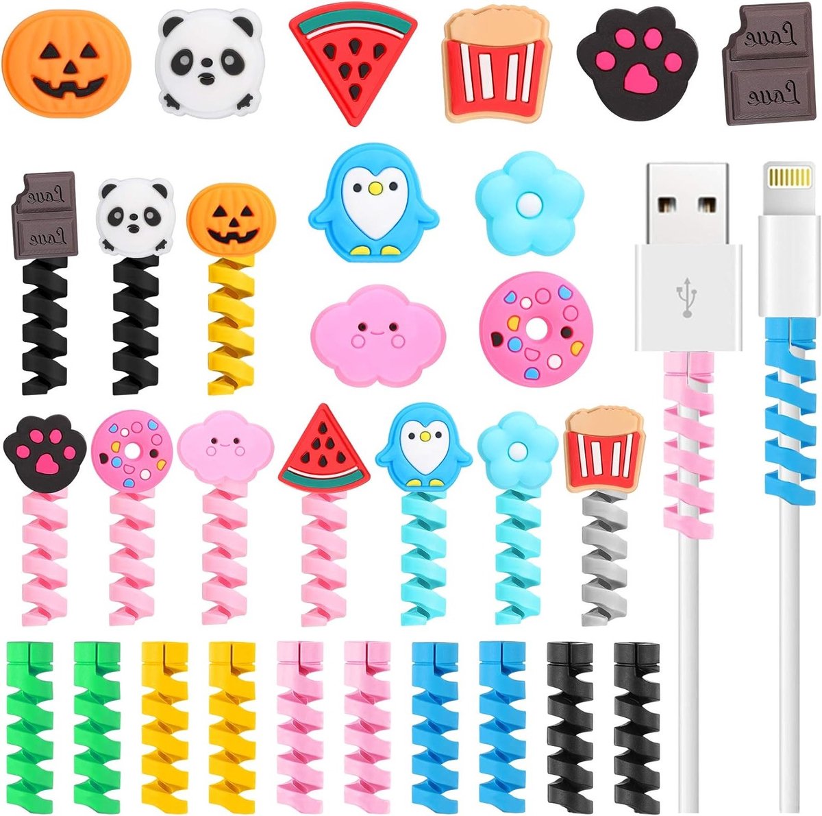 30 Stuks Telefoon Beschermaccessoires, Oplader Kabel Bescherming, Schattige USB Lader voor Mobiele Telefoon Data Kabels