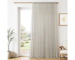MRTREES Pack of 1 Extra Wide Curtains Linen Semi-Transparent for Living Room Bedroom Large Windows 240 x W 300 cm (HxW) Country House Curtain, Balcony Door, Indoor with Rod Entrance, Linen Look
