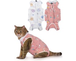 ANWA Herstelpak voor katten, ademend, voor vrouwtjeskatten, onesie voor na een operatie, voor herstel na sterilisatie en buikwonden, verpakking van 2