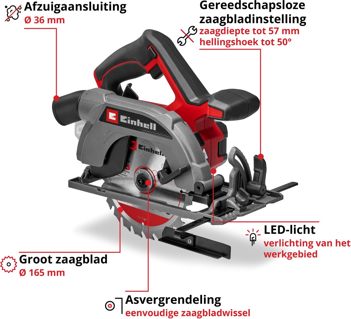 EINHELL Accucirkelzaag TE-CS 18/165-2 Li - Solo handcirkelzaag thumbnail 3