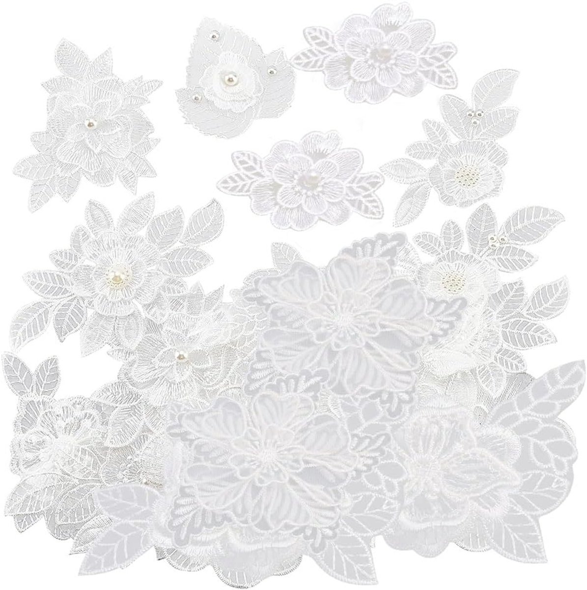 18 Stuks Witte Bloem Borduur Patches, 9 Stijlen Organza Borduur Lace Appliques voor Decoratie en Reparatie van Kleding, Rugzakken, Jeans en Schoenen