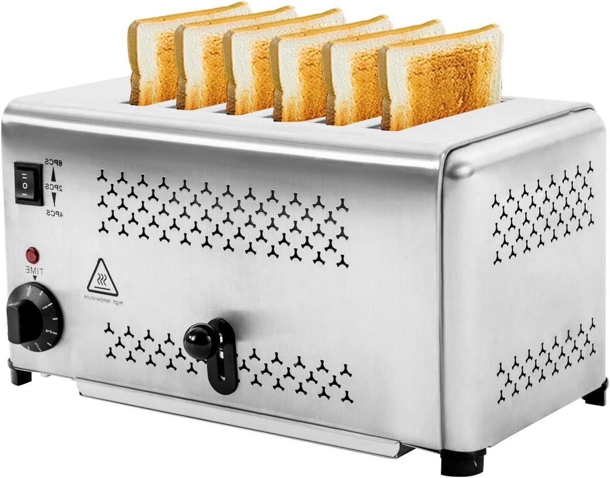 Broodbakmachine, 2400 W, 6 sneden, 3 toastmodi (2, 4 of 6 schijven), broodbakmachine, vijf tijdopties om de gewenste toastgraad te bereiken