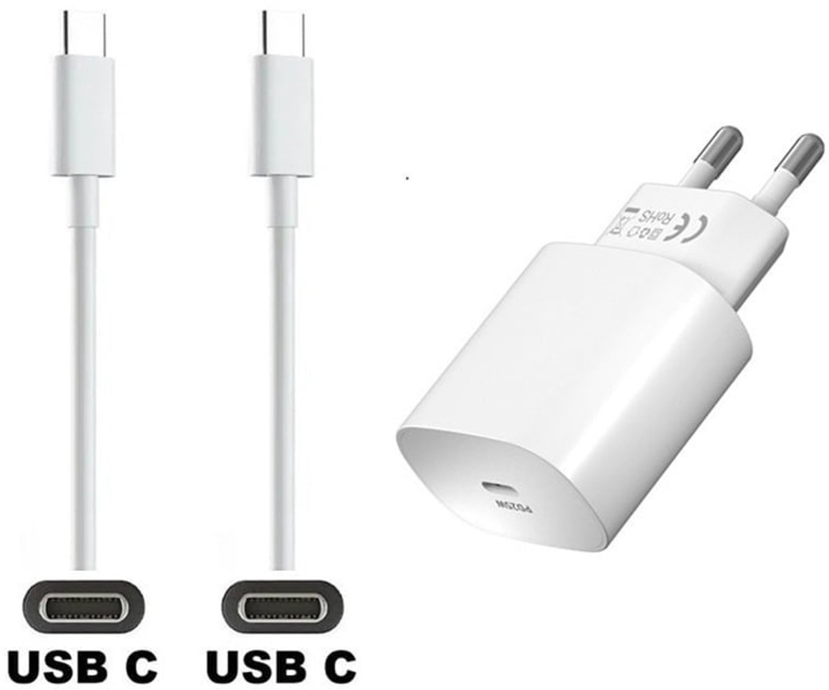 OneOne 25W super snellader en screenprotector van glas voor iPhone 16 Plus. Oplader met sterke 3,0m USB C naar C kabel. Krachtige witte PD PPS lader adapter. Screenprotector past op Apple iPhone 16 Plus