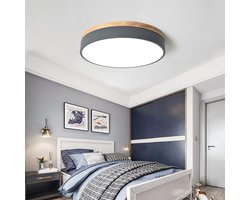 Plafondlamp Led Dimbaar Met Afstandsbediening, Moderne Ronde Plafondlampn, Creatief Rond 24W Plafond Licht 3000K-6000K Metaal en Hout, voor Slaapkamer Kinderkamer Badkamer Licht, Grijs φ40CM