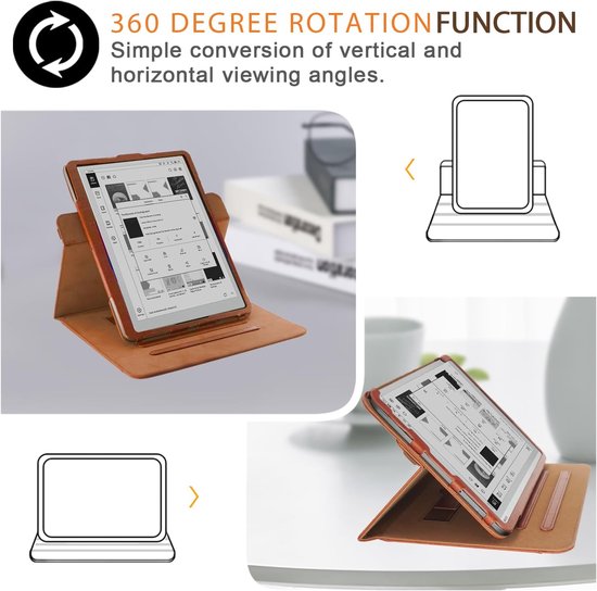 360° Rotatable Case Compatible with Boox Tablet Go 10.3 ePaper E Ink 10.3 inch Ebook Smart Cover with Hand Strap Card Slot and Auto Sleep/Wake - Brown — afbeelding 4