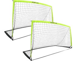 RUNBOW 2,7 x 1,5 m draagbaar kindervoetbaldoel voor achtertuin volwassen junior groot oefennet met draagtas set van 2 (2,7 x 1,5 m, lichtgeel, 2 stuks)
