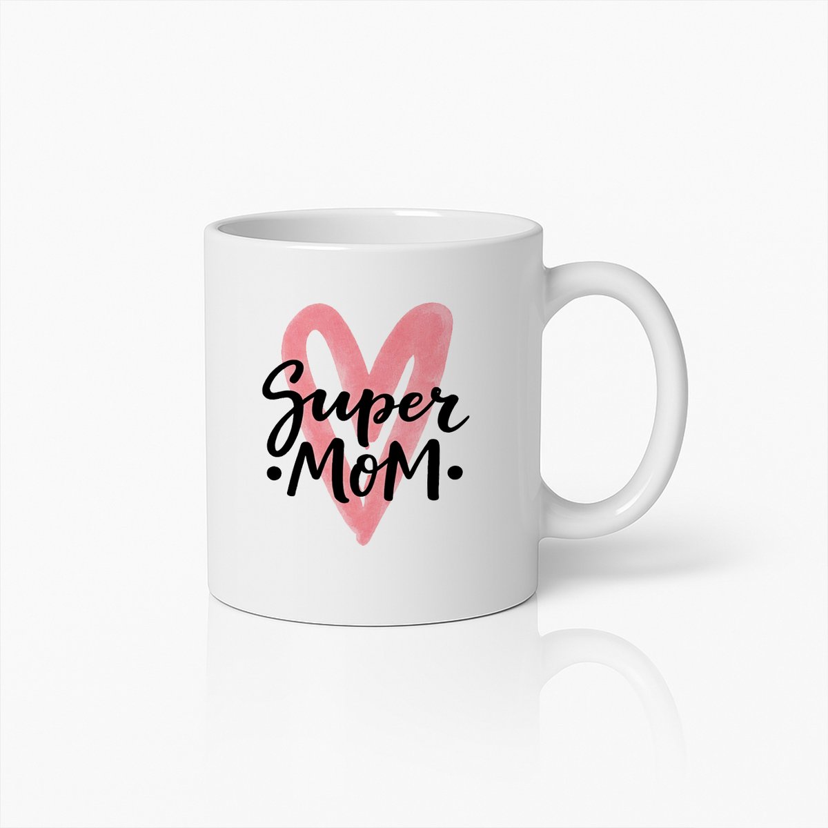 Super Mom Koffiemok met Roze Hart - Moederdag Cadeau - Keramiek Wit