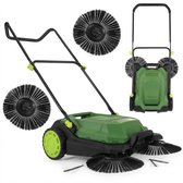 Veegmachine 68 cm - Handmatige Bladveger voor Buiten - 24 Liter Opvangbak - 3-Borstelsysteem