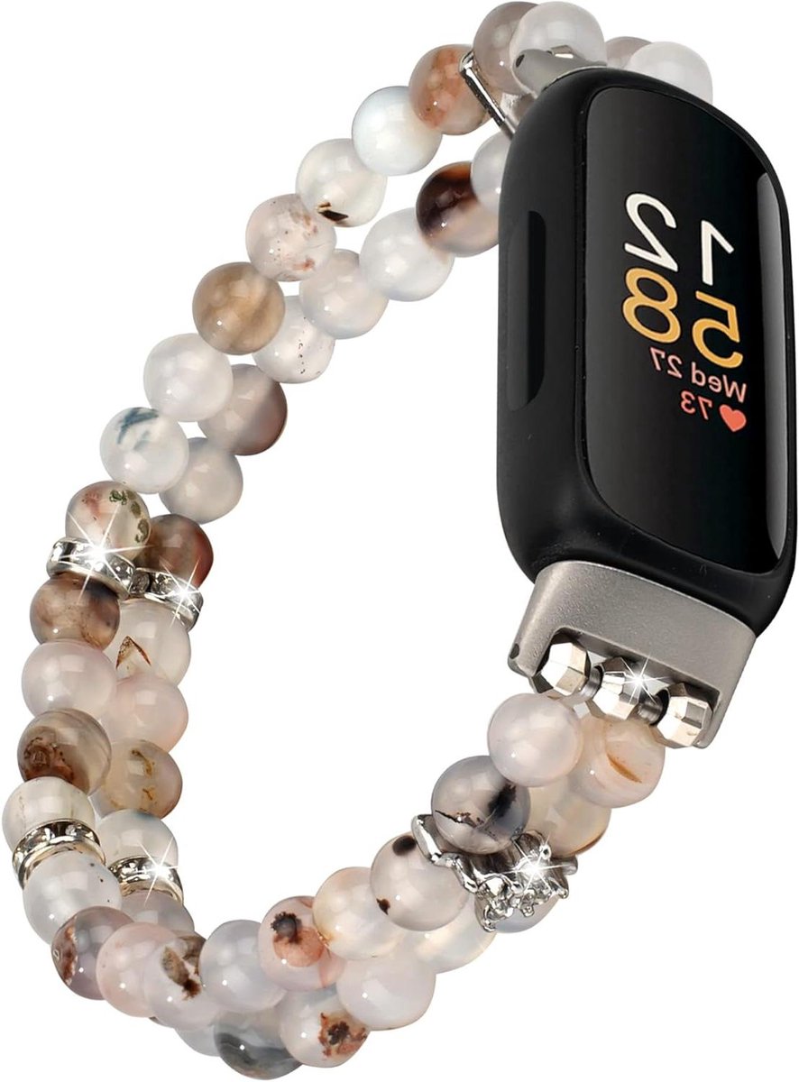 Kralen Armband - Parel Band - Fitness Tracker - Handgemaakt Elastisch - One Size - Wit