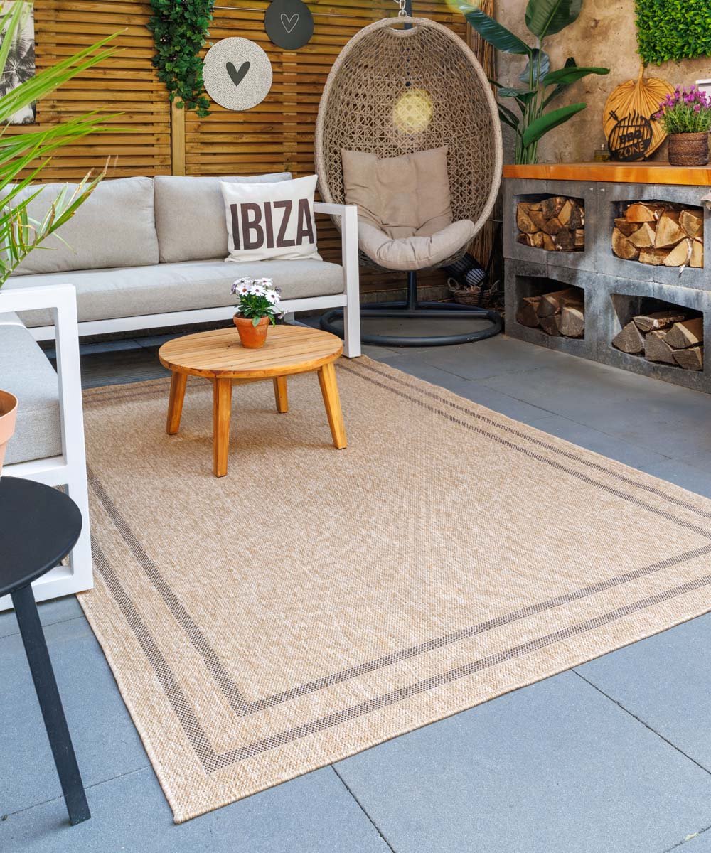 Jute balkonkleed lijstmotief - Elara beige 67x180 cm