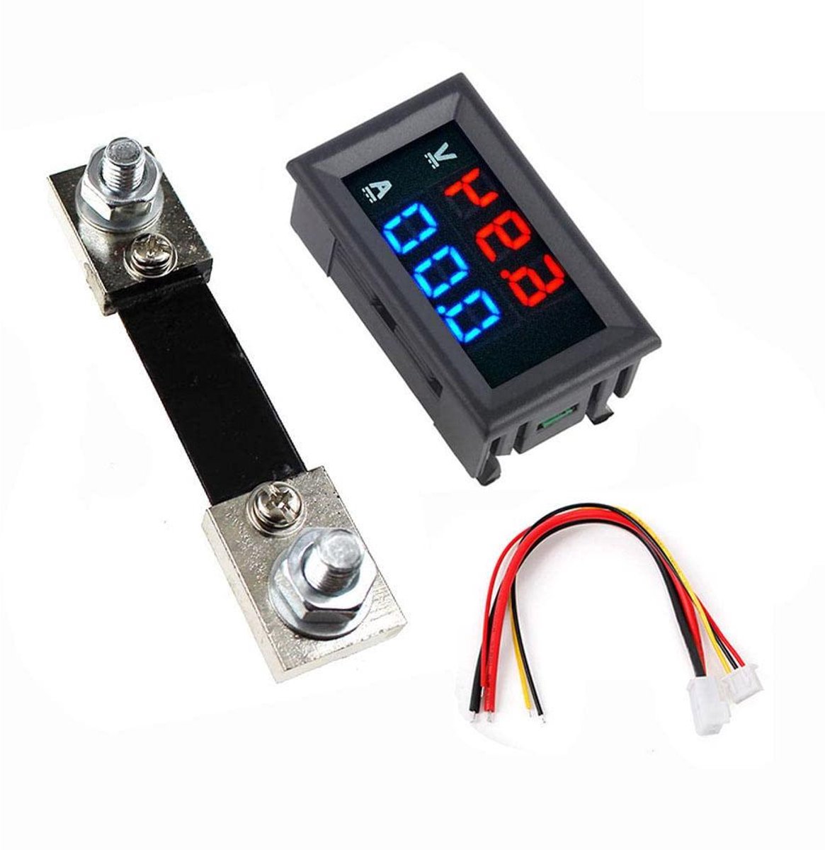 Digitale Voltmeter Ampèremeter - Paneel Meter Tester - Batterij Bewaken - Tweekleuren LED Display - DC 100V 100A - Blauw Rood