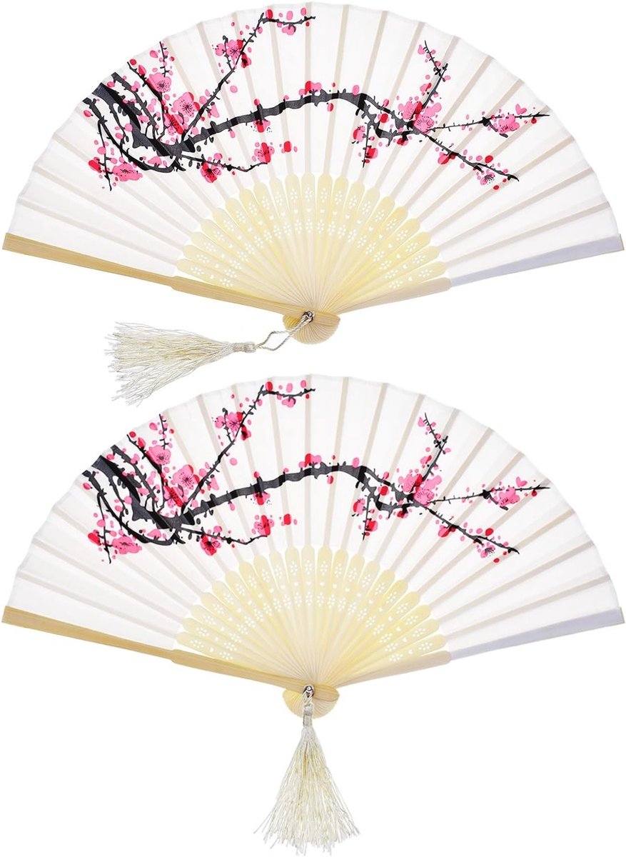 Vouwbare Zijde Handfans met Kwastje voor Vrouwen - Chinese en Japanse Mulan Fan voor Bruiloften, Verjaardagen en Feestdecoratie