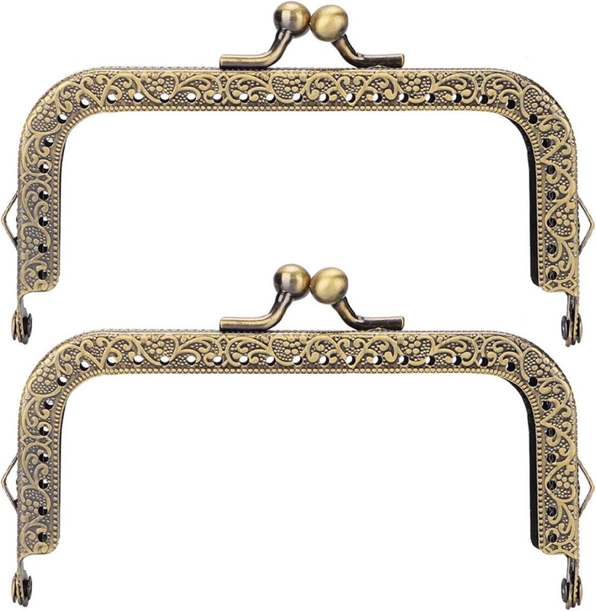 Antieke Bronzen Portemonnee Frame Set van 2, Retro Gegraveerd Metaal voor Portemonnee Maken, 10.5 cm Sluiting en Clip