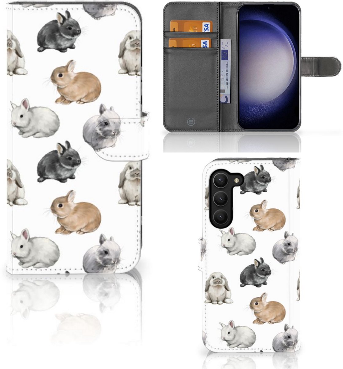 Telefoonhoesje met Pasjes voor Samsung Galaxy S23 Plus Konijntjes