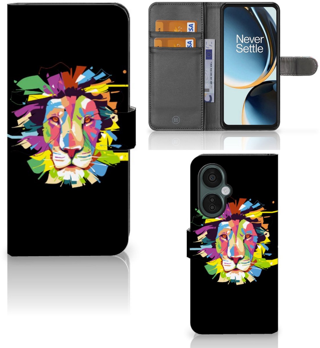 Book Case voor OnePlus Nord CE 3 Lite Leuk Hoesje Lion Color