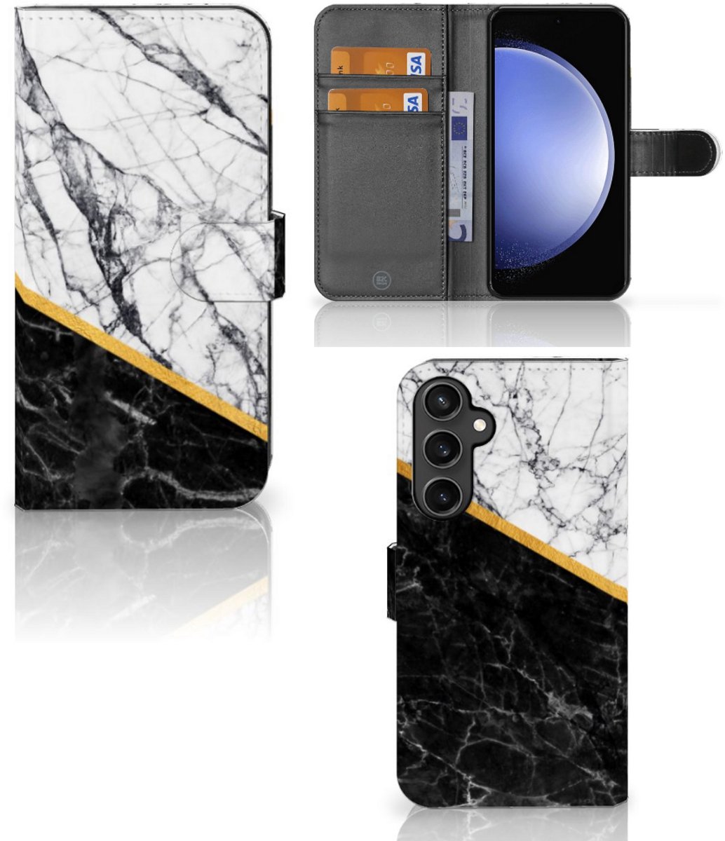 Samsung Galaxy S23 FE Bookcase Marmer Wit Zwart - Origineel Cadeau Man