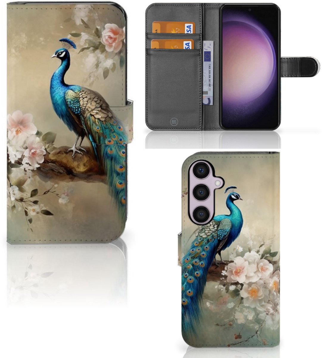 Telefoonhoesje met Pasjes voor Samsung Galaxy S24 Plus Vintage Pauwen