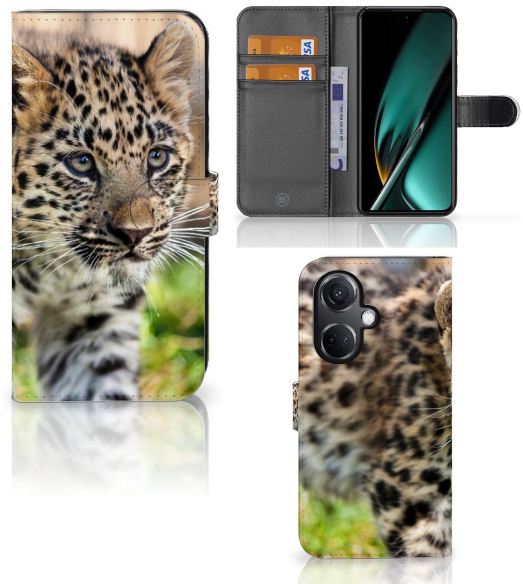 Book Case voor OnePlus Nord CE 3 Telefoonhoesje met Pasjes Baby Luipaard