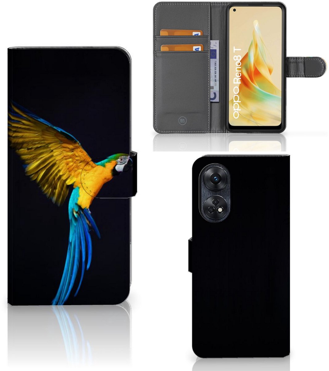 OPPO Reno8 T 4G Telefoonhoesje met Pasjes Papegaai