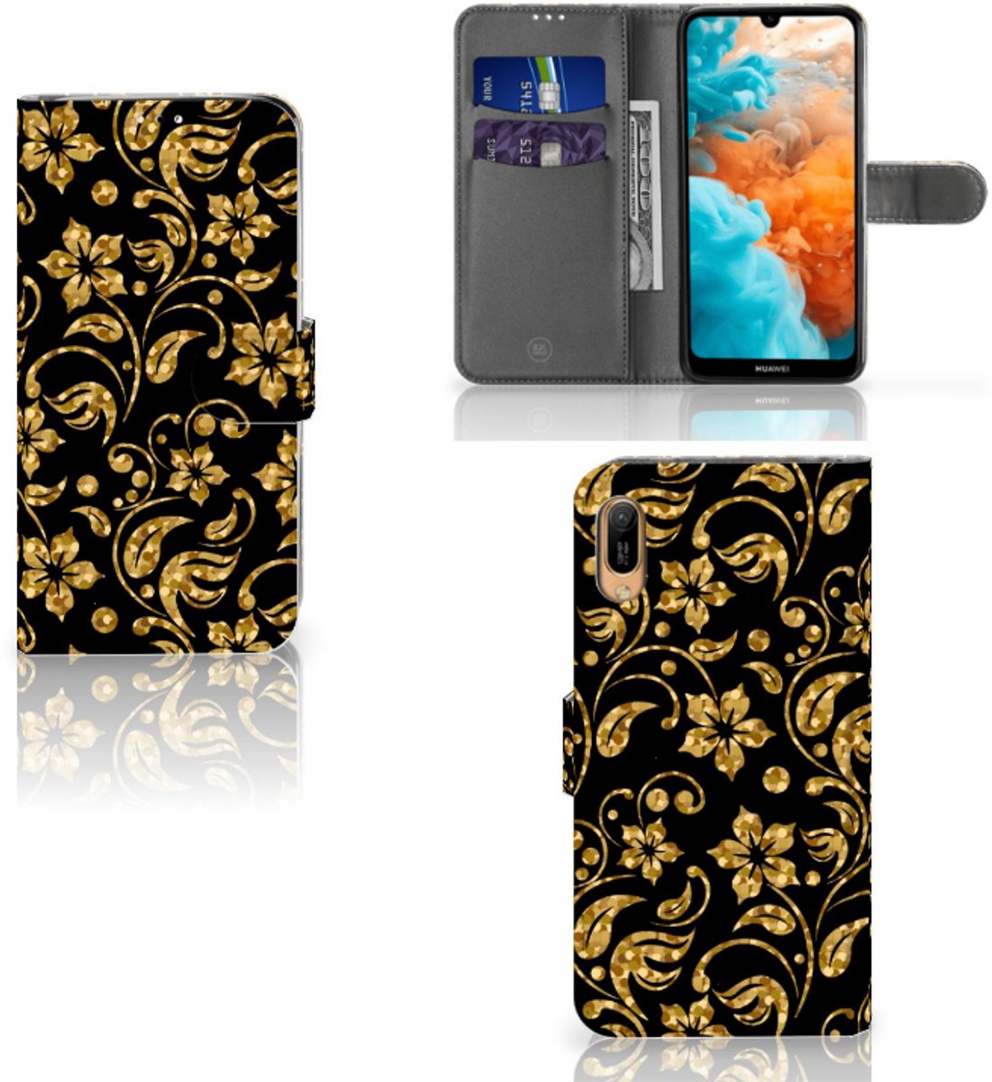 Huawei Y6 (2019) Hoesje Gouden Bloemen