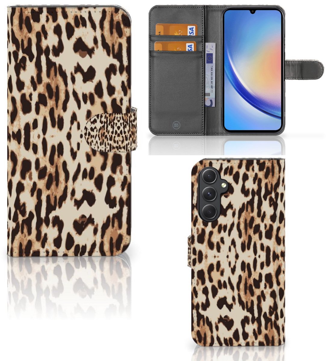 Book Case voor Samsung Galaxy A24 4G Telefoonhoesje met Pasjes Leopard
