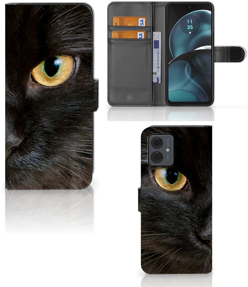 Motorola Moto G14 Telefoonhoesje met Pasjes Zwarte Kat