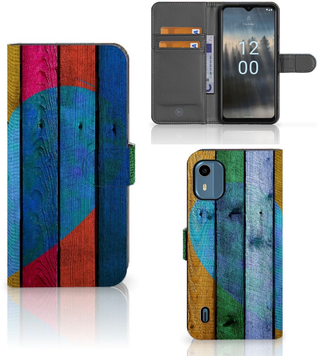 Nokia C12 Book Style Case Wood Heart - Cadeau voor je Vriend