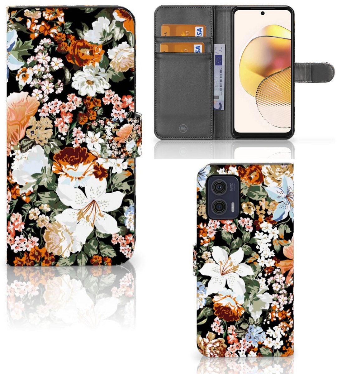 Book Case voor Hoesje voor Motorola Moto G73 Dark Flowers