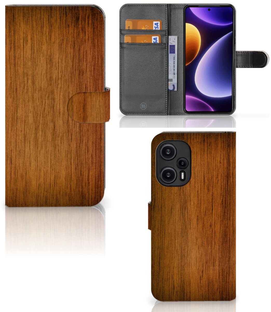 Xiaomi Poco F5 Book Style Case Donker Hout