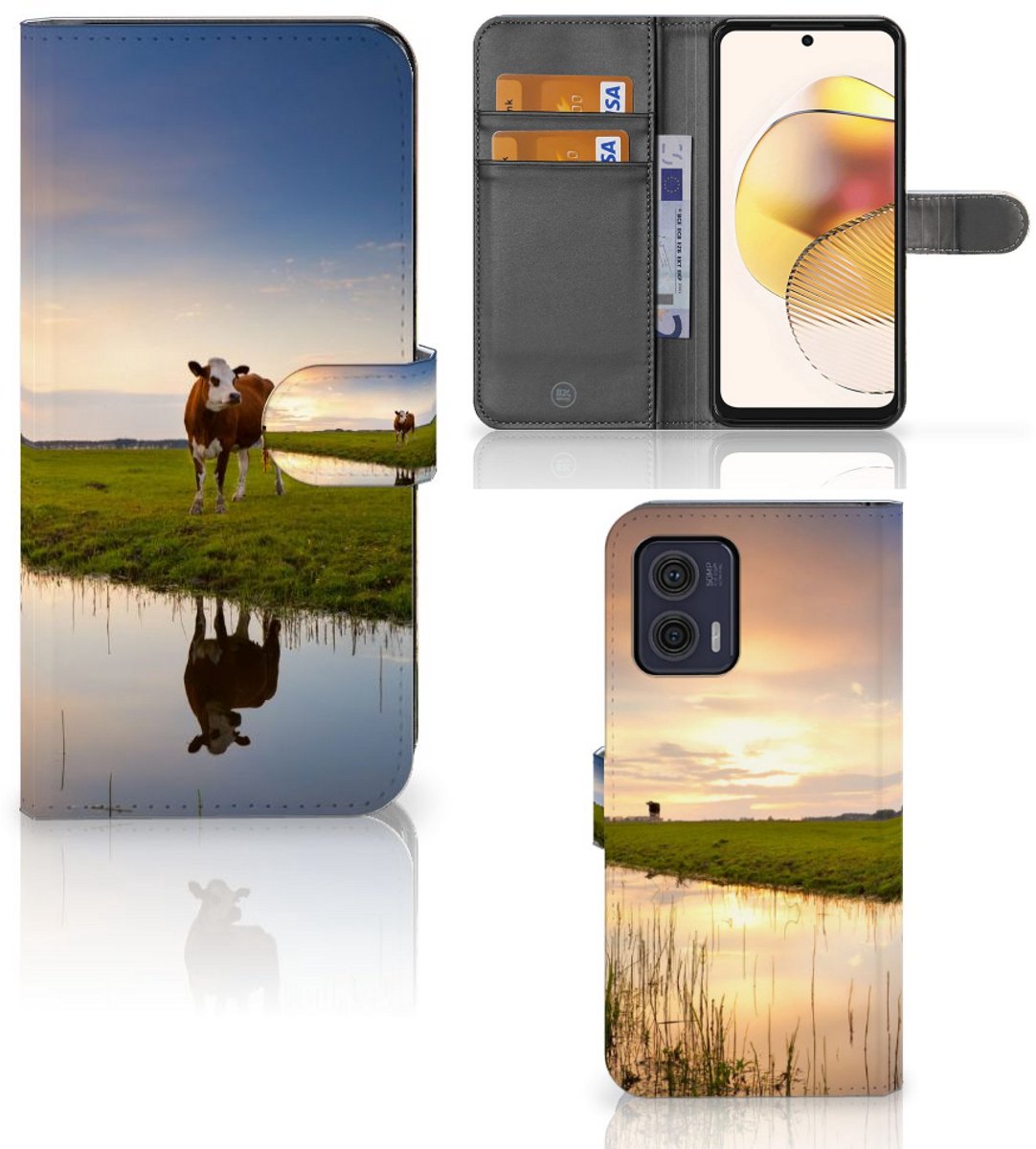 Motorola Moto G73 Telefoonhoesje met Pasjes Koe