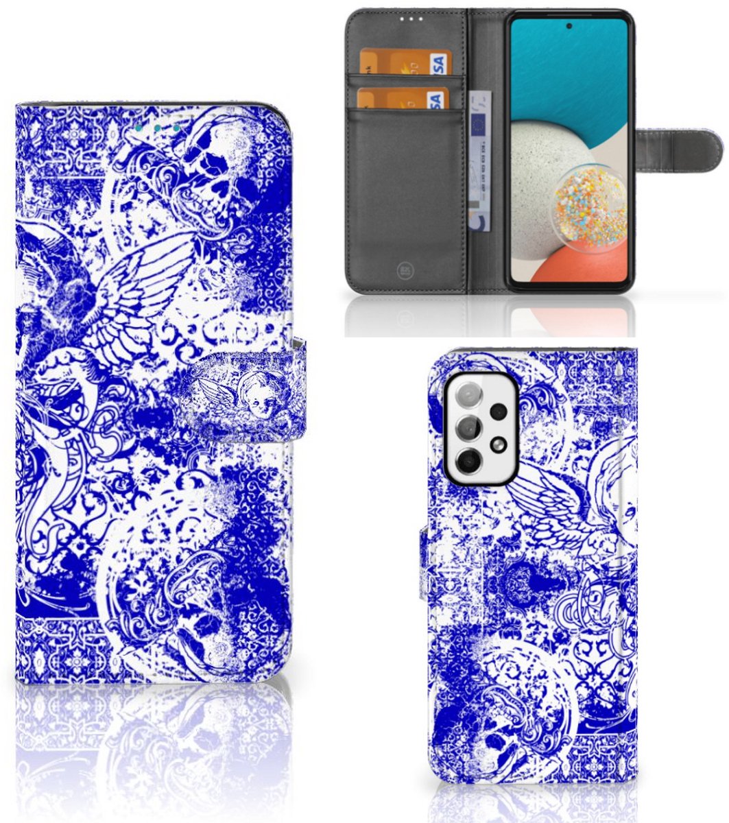 Telefoonhoesje met Naam Samsung Galaxy A73 5G Angel Skull Blauw